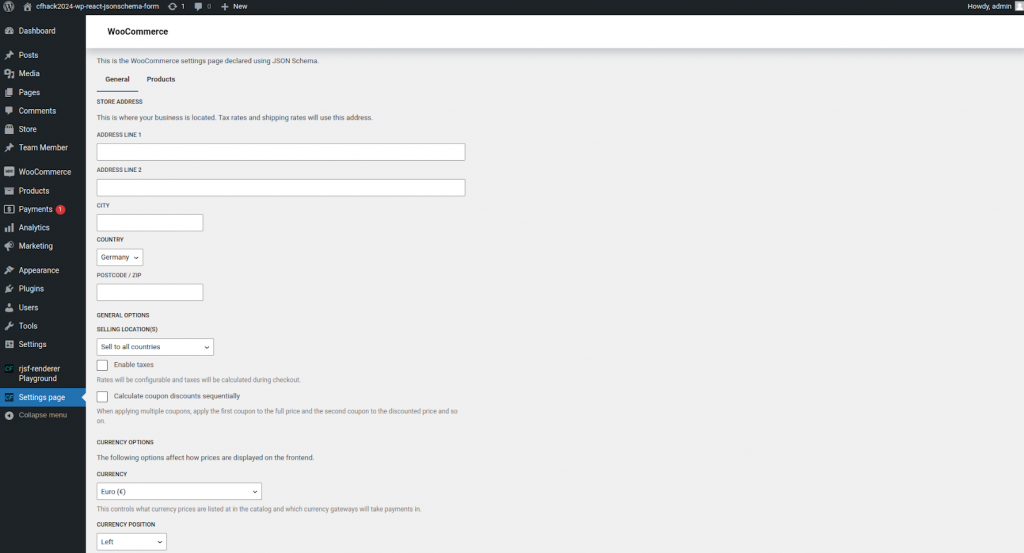 WooCommerce plugin settings page rendered using plain JSON Schema and Gutenberg JSON Schema Form Renderer