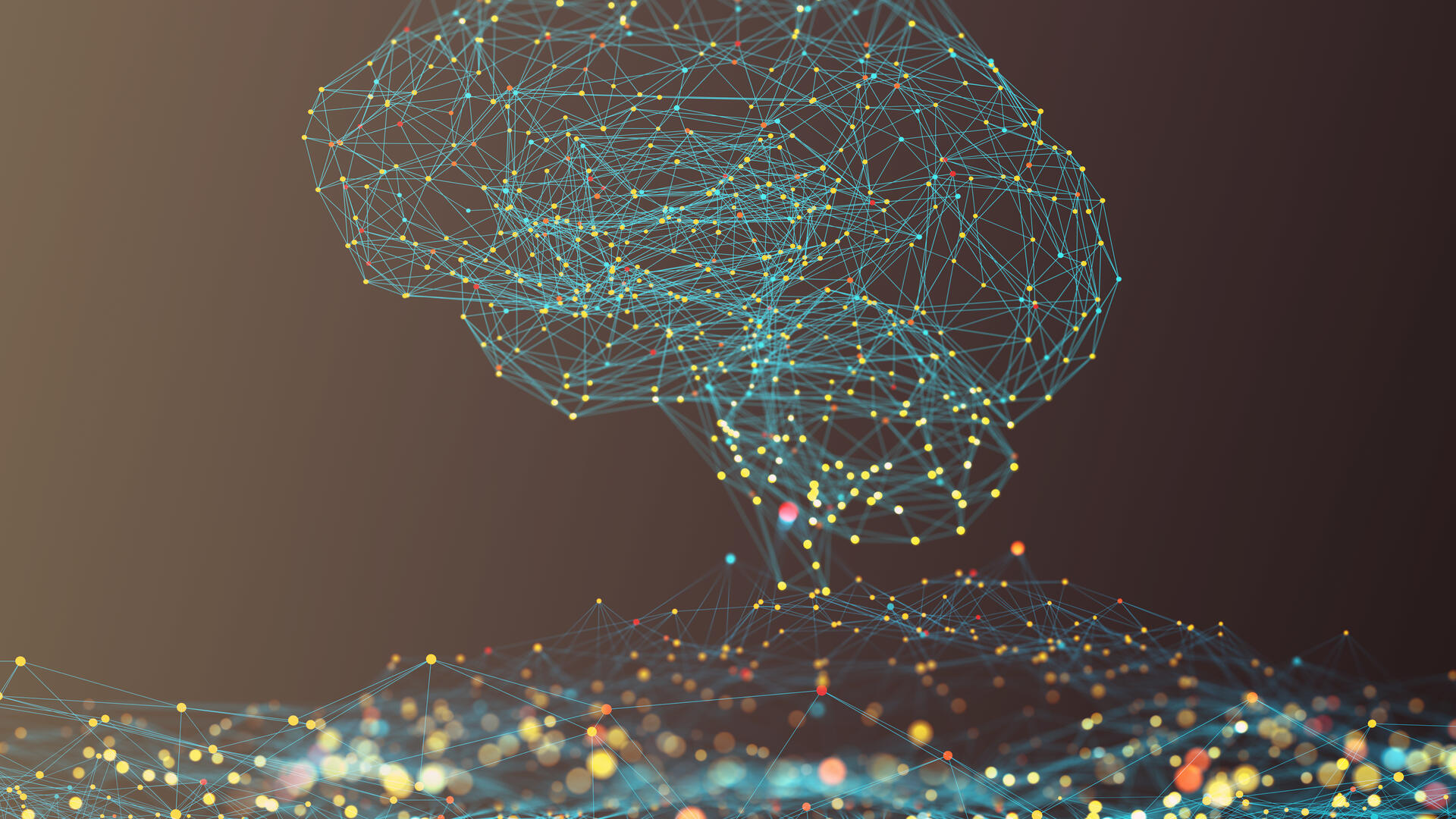 Ein abstraktes, leuchtendes Netzwerk aus Punkten und Linien, das die Verknüpfung verschiedener n8n Nodes symbolisiert und eine sichere Cloud Integration im Kontext digitaler Souveränität darstellt.