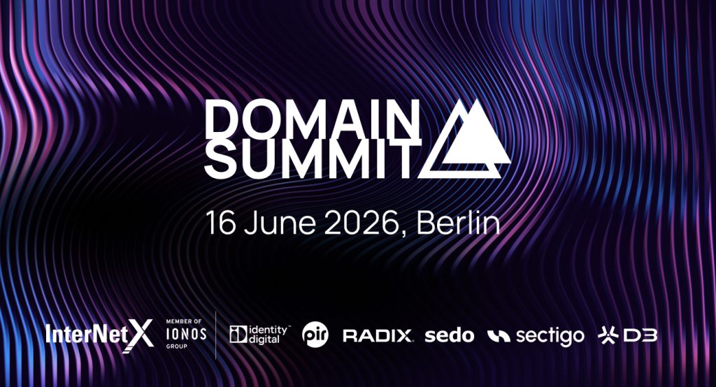 Banner für den InterNetX Domain Summit am 16. Juni 2026 in Berlin, mit futuristischem Hintergrund und Logos von InterNetX, IONOS und weiteren Partnern.