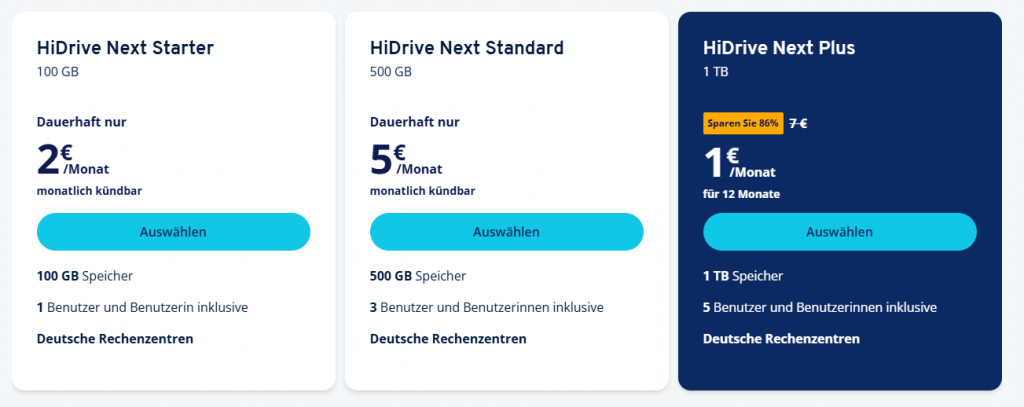 Tarifbeschreibung HiDrive Next