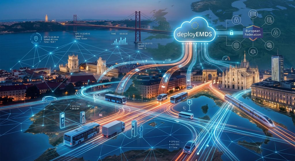Visualisierung des deployEMDS-Netzwerks: Mobilitätsdaten aus europäischen Städten fließen in eine souveräne Cloud-Infrastruktur